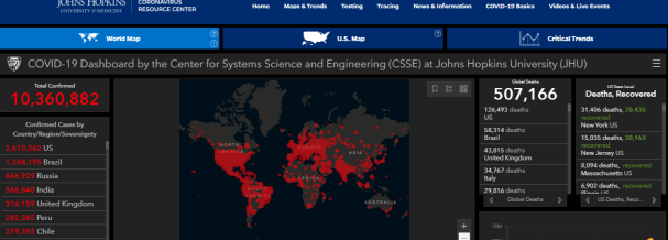 Johns Hopkins Map illustrates COVID-19 Data Pandemic Worldwide